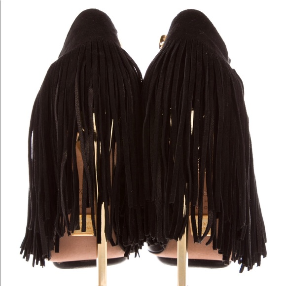 HERVE LEGER BLACK CAGED SANDALS w FRINGE - Picture 4 of 6